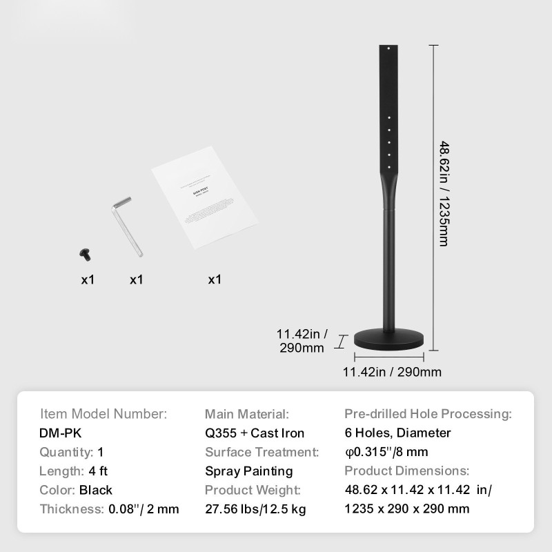 Siirrettävä kylttiteline galvanoitua terästä ja valurautaa kova muovijalusta pyörillä 1235 mm