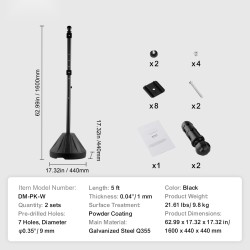 Liikennemerkin jalusta sinkitty teräspylväs 1600 mm muovijalusta pyörillä pulteilla muttereilla 2 sarjaa