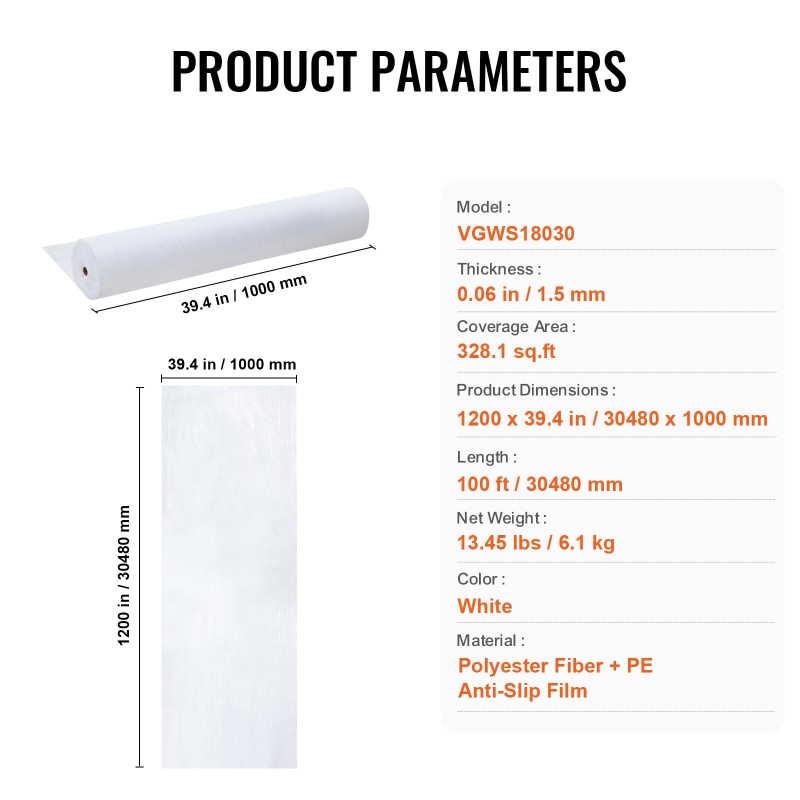 Lattia ja matonsuojakalvo polyesterikuitu polyeteeni liukuestopohjainen 1 m leveä 30,48 m rulla