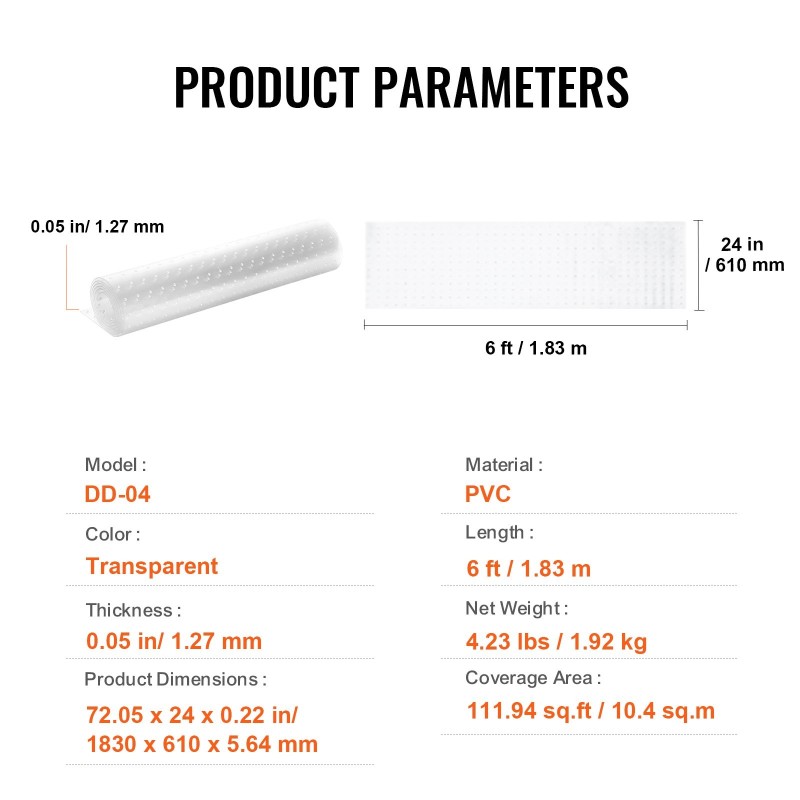 PVC-muovinen suojamatto 183 x 61 cm läpinäkyvä liukumaton kissojen kynsiensuojaksi