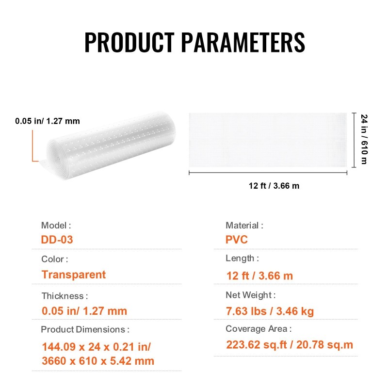 PVC-matonsuojus läpinäkyvä liukumaton 610 mm x 3,66 m kissan kynsisuoja