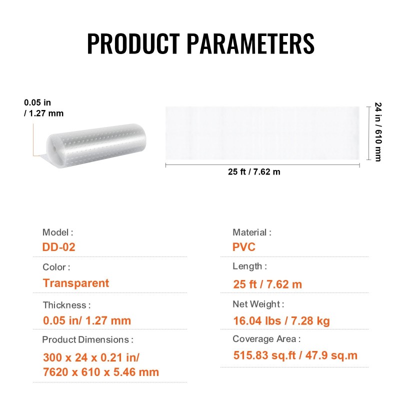 PVC-mattosuoja läpinäkyvä 610 mm ja 7,62 m liukumaton oviaukoille