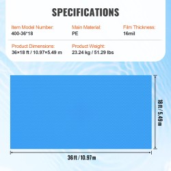Aurinkopeite uima-altaalle 16 milin PE-materiaali 10,97 x 5,49 m