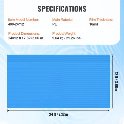 Aurinkopeite PE-muovi 16 mil suorakulmainen 7,32 x 3,66 m uima-altaalle