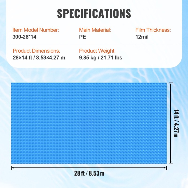Aurinkopeite uima-altaalle 28×14 jalkaa PE-muovi 12 mil sininen