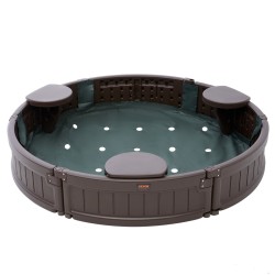 Pyöreä HDPE hiekkalaatikko 120 cm halkaisija 23 cm korkeus 3 kulmapenkkiä pohjakangas suojapeite