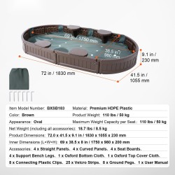 Hiekkalaatikko HDPE-muovi 1830 x 1055 x 230 mm ovaali neljällä kulmaistuimella