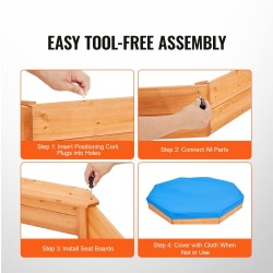 Puinen kahdeksankulmainen hiekkalaatikko 1920×1920×230 mm suojapeitteellä 4 istuinta pihalle