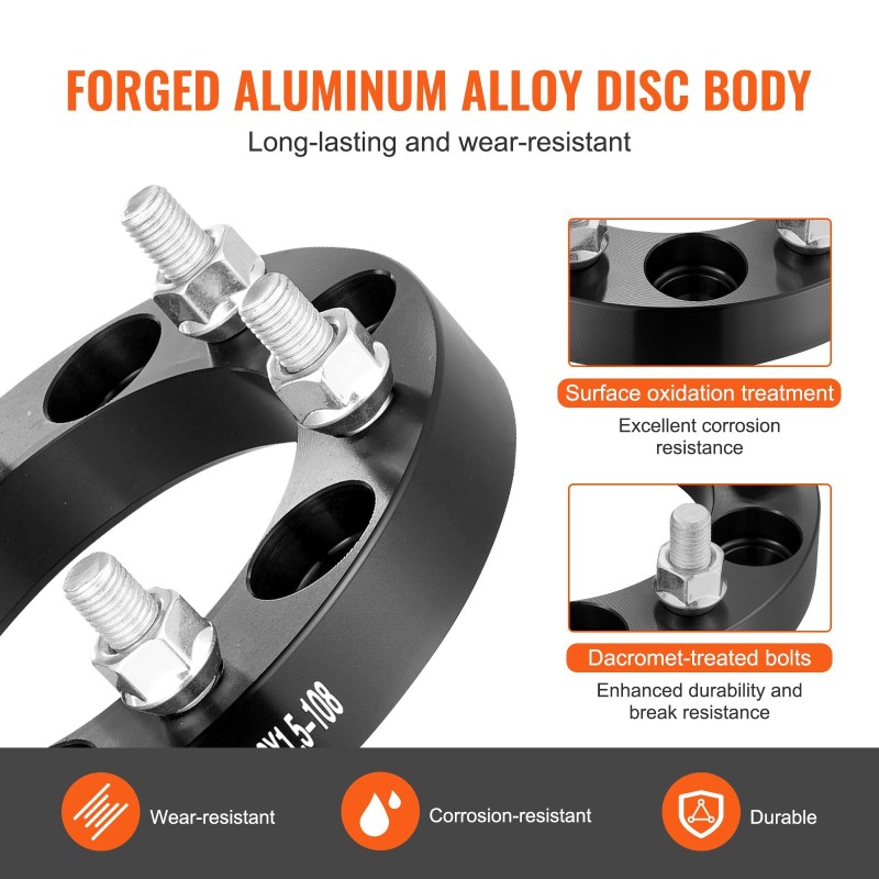 Vanteen välilaipat alumiini 25,4mm 6-pulttiset M12x1,5 108mm 4kpl musta