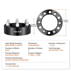 Vanteiden levikkeet alumiiniseoksesta 50,8 mm 6-pulttiset 108 mm keskireikä 4 kpl