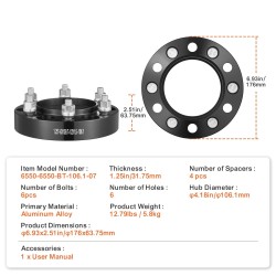 Pyöränlevikkeet alumiiniseosta 31,75 mm 6-reikäiset M12 x 1,5 pultit 4 kpl
