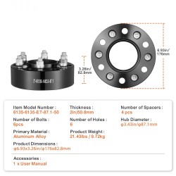 Pyörän spacerit alumiiniseos 50,8 mm paksuus 6-pulttiset 87,1 mm keskiö 4 kpl
