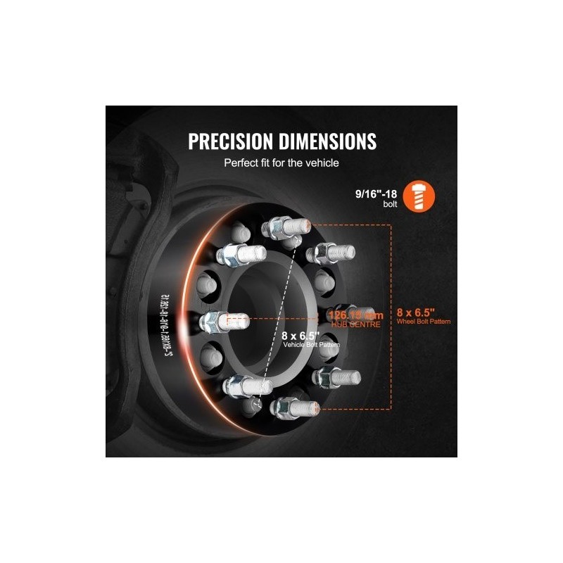 Vanteenlevittimet alumiiniseosta 50,8 mm 8x6,5 8-pulttiset 126 mm 2 kpl musta