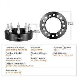 Vanteenlevittimet alumiiniseosta 50,8 mm 8x6,5 8-pulttiset 126 mm 2 kpl musta
