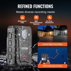 Poliisikamera 1440P 150 asteen laajakulma 64GB sisäinen muisti 3500mAh akku infrapunapimeänäkö GPS