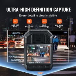 Poliisi ja vartijakamera 1440P 34 megapikseliä 150 asteen laajakulma 64GB 2850mAh