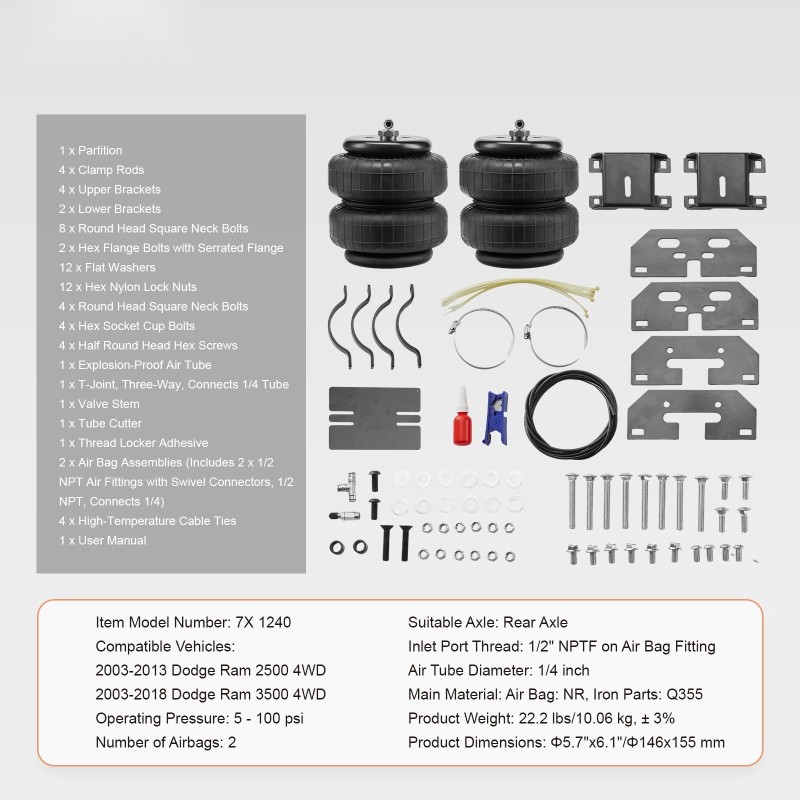 Ilmajousitussarja takajousitukselle Dodge Ram 2500 2003-2013 3500 2003-2018 2268 kg kantavuus