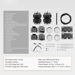 Ilmajousituspaketti NR-ilmapusseilla 2 kpl 5–100 PSI 5000 lbs Dodge Ram 1500 yhteensopiva