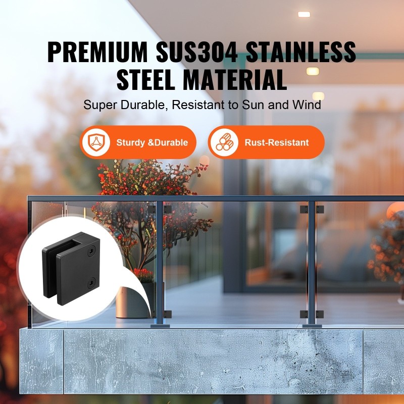 Lasikiinnikesarja 40 kpl neliömallisia kiinnikkeitä ruostumatonta terästä 8–12 mm musta