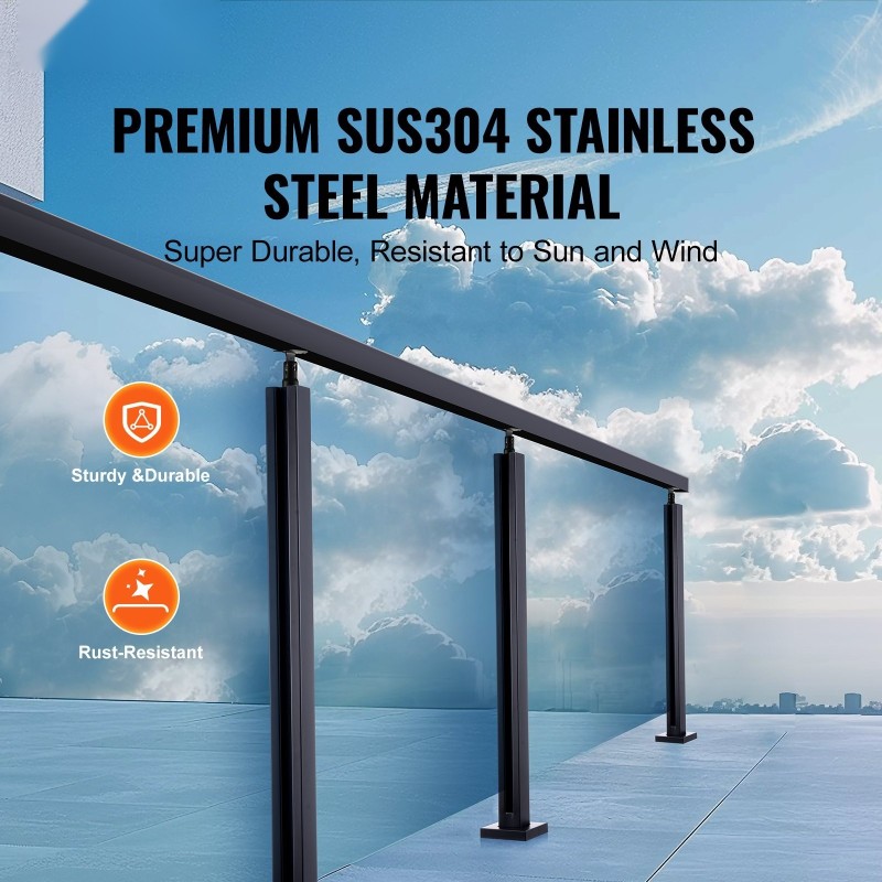 Lasikiinnike ruostumatonta terästä 850 mm korkeus 10–12 mm lasille musta 1 kpl