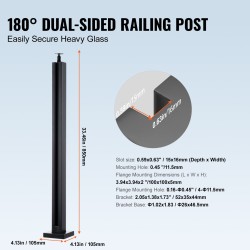 Lasikiinnike ruostumatonta terästä 850 mm korkeus 10–12 mm lasille musta 1 kpl