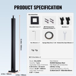 Lasikiinnike ruostumatonta terästä 850 mm korkeus 10–12 mm lasille musta 1 kpl