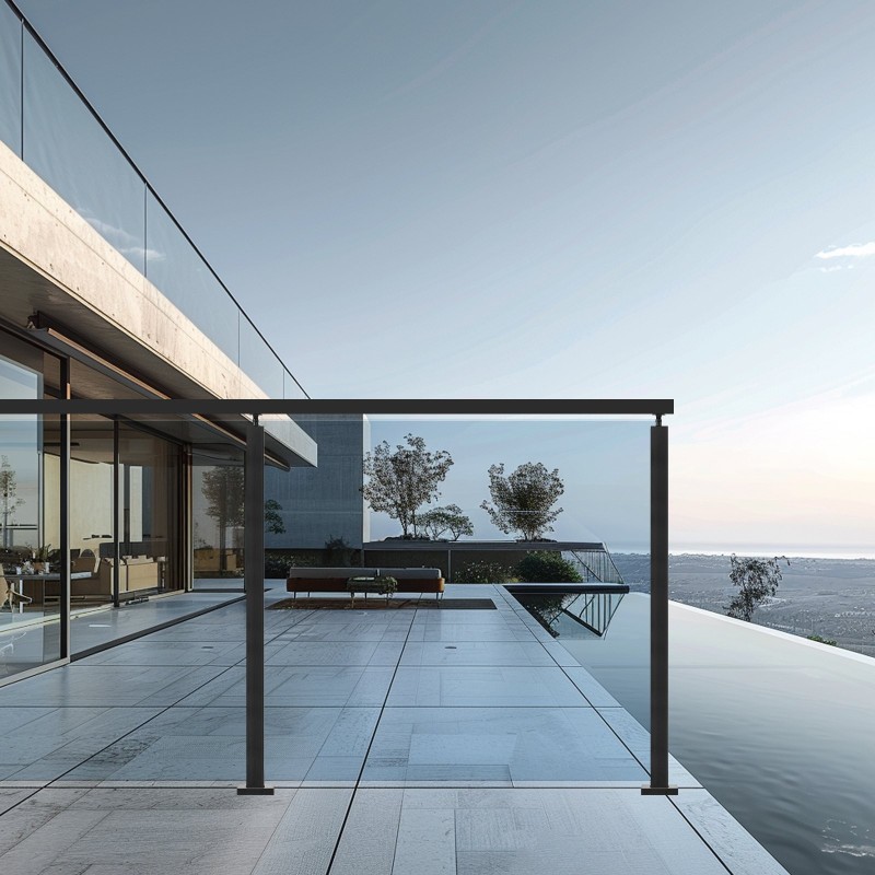 Lasikiinnike ruostumatonta terästä 850 mm korkeus 10–12 mm lasille musta 1 kpl