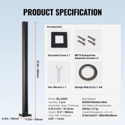 Lasikiinnike 304-ruostumaton teräs kiillotettu korkeus 950 mm lasipaksuus 10–12 mm 1 kpl