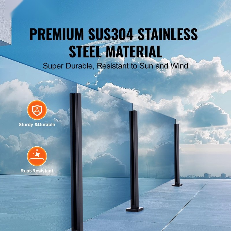 Lasikiinnike SUS304-ruostumatonta terästä 1050 mm 10–12 mm lasille 1 kpl