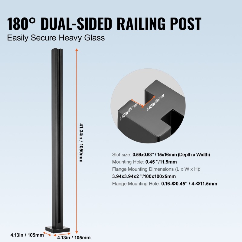 Lasikiinnike SUS304-ruostumatonta terästä 1050 mm 10–12 mm lasille 1 kpl