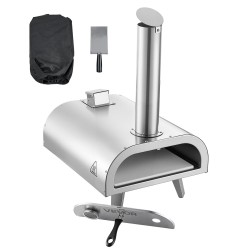 Pizzauuni ulkokäyttöön 12 tuumaa pelletillä ja puulla ruostumatonta terästä sisäänrakennetulla lämpömittarilla