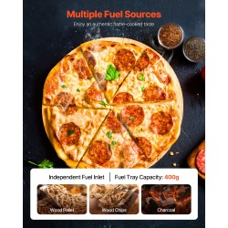 Ulkopizzauuni puu- ja pellettikäyttöinen 12 tuuman pizzakivellä sähköpyörivä musta ruiskumaalattu rauta