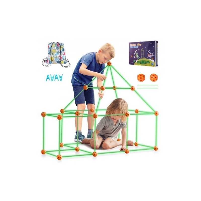 Rakennussarja 85 osaa lapsille pimeässä hohtavat 55 sauvaa 30 palloa