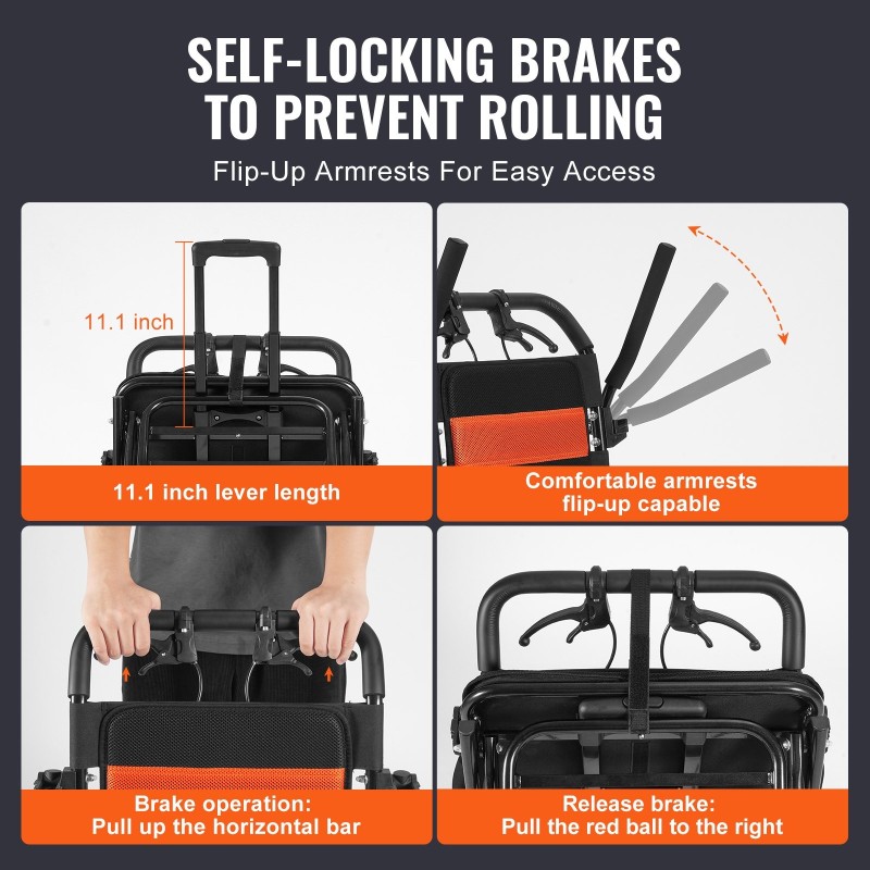 Kuljetuspyörätuoli alumiinirunkoinen taittuva 45,7 cm istuinleveys 100 kg kantavuus