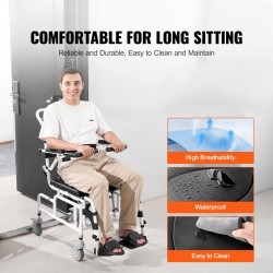 Suihkupyörätuoli alumiiniseos istuinleveys 44 cm 136 kg kantavuus kääntyvät käsinojat irrotettava tyyny