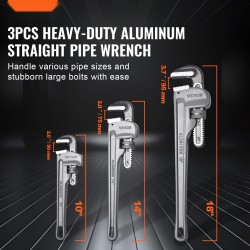 3-osainen suora putkiavainsarja säädettävä kromi-vanadiiniteräksinen leuka alumiinivarsi 10 14 18 tuumaa