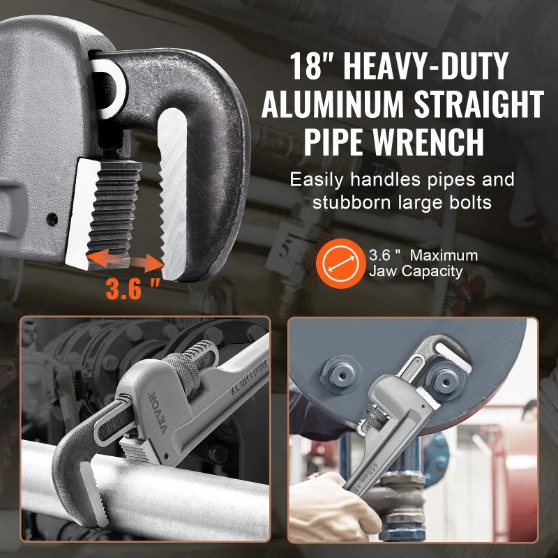 Putkiavain 18-tuumainen alumiiniseos säädettävällä kromi-vanadiiniteräsleukalla ja H-muotoisella kahvalla