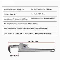 Putkiavain 18-tuumainen alumiiniseos säädettävällä kromi-vanadiiniteräsleukalla ja H-muotoisella kahvalla