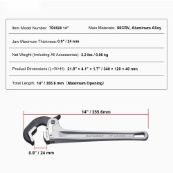Putkiavain alumiinirunkoinen 14 tuumaa automaattisesti säätyvät leuat 17–48 mm