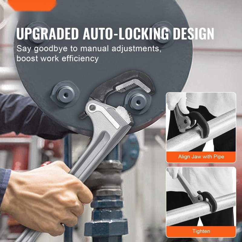 Suora 18-tuumainen putkiavain alumiinirunkoinen automaattisesti säätyvällä leukalla ergonomisella H-kahvalla