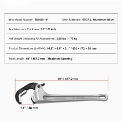 Suora 18-tuumainen putkiavain alumiinirunkoinen automaattisesti säätyvällä leukalla ergonomisella H-kahvalla