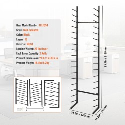 Seinään asennettava metallinen rullasäilytysteline 16 tasoa 2 rullaa tasoa kohden musta piirustuksille