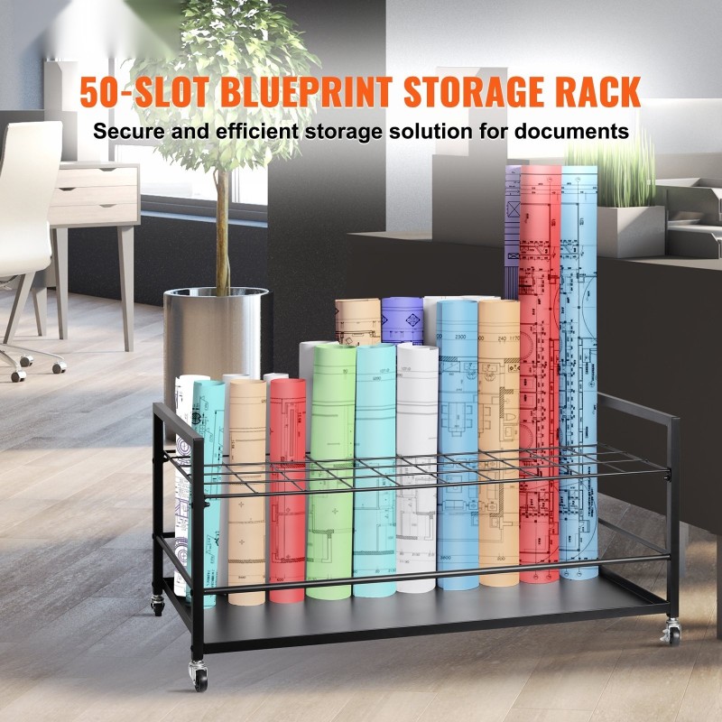 Rullapiirustusteline metallinen 50 lokeroa pyörillä toimisto ja koulu