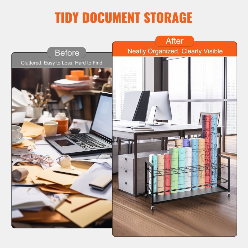 Rullapiirustusteline metallinen 50 lokeroa pyörillä toimisto ja koulu