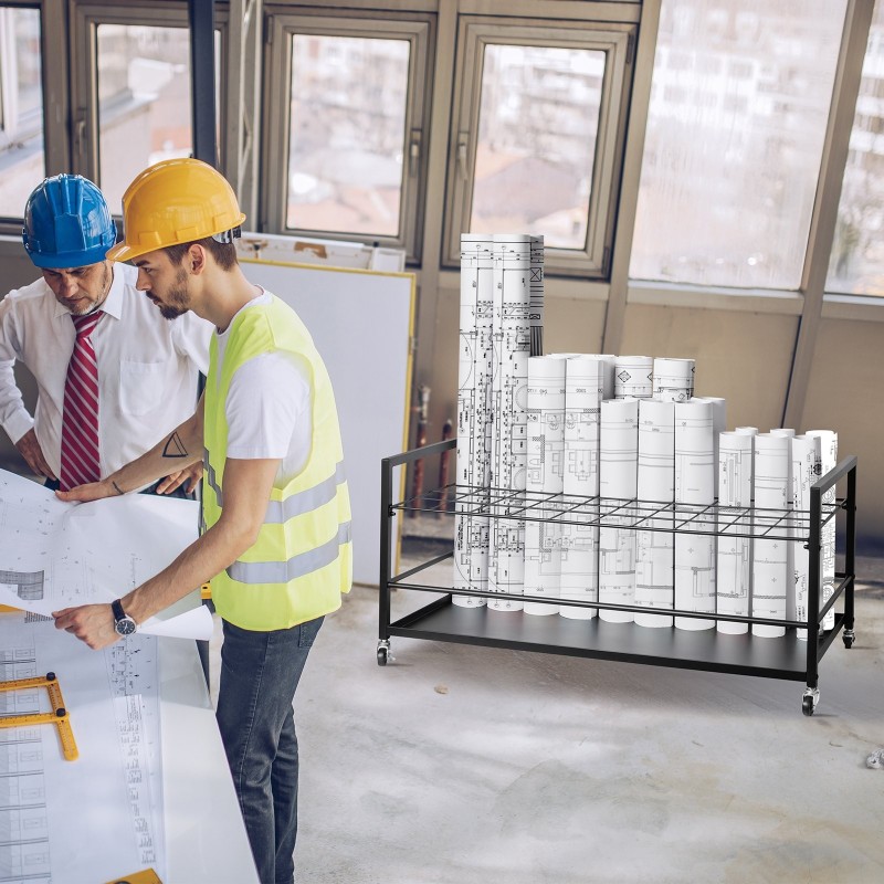 Rullapiirustusteline metallinen 50 lokeroa pyörillä toimisto ja koulu