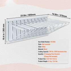 Seinään asennettava metallinen piirustusteline 12 kääntyvää kannatinta valkoinen jopa 1200 arkkia