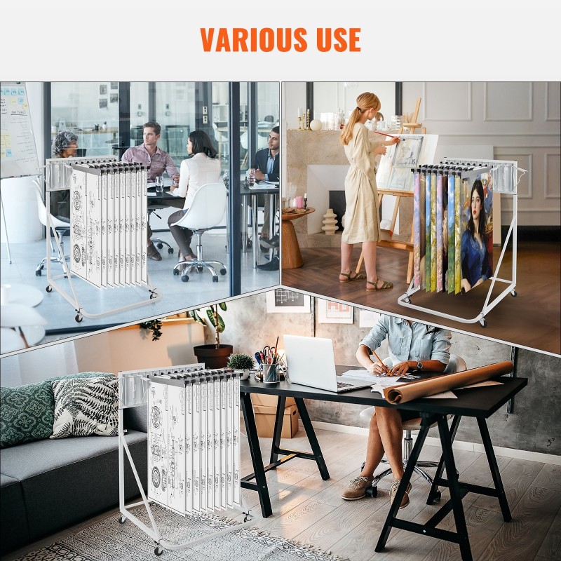 Liikuteltava metallinen piirustusteline kaksitoista kääntyvää kannatinta säädettävä korkeus ja leveys