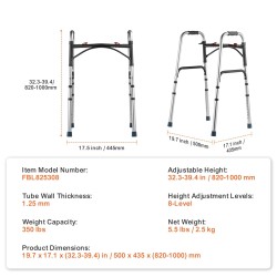 Taittuva kävelyteline alumiinirunko 8-tasoinen 820–1000 mm 350 paunaa