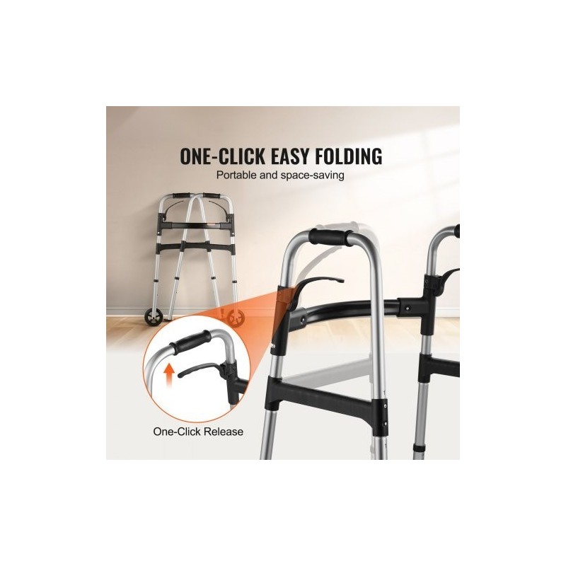 Taittuva alumiininen kävelyteline korkeussäädöllä 775–955 mm 5-tuumaisten etupyörien kantavuus 350 paunaa