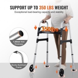 Taittuva alumiininen kävelyteline korkeussäädöllä 775–955 mm 5-tuumaisten etupyörien kantavuus 350 paunaa